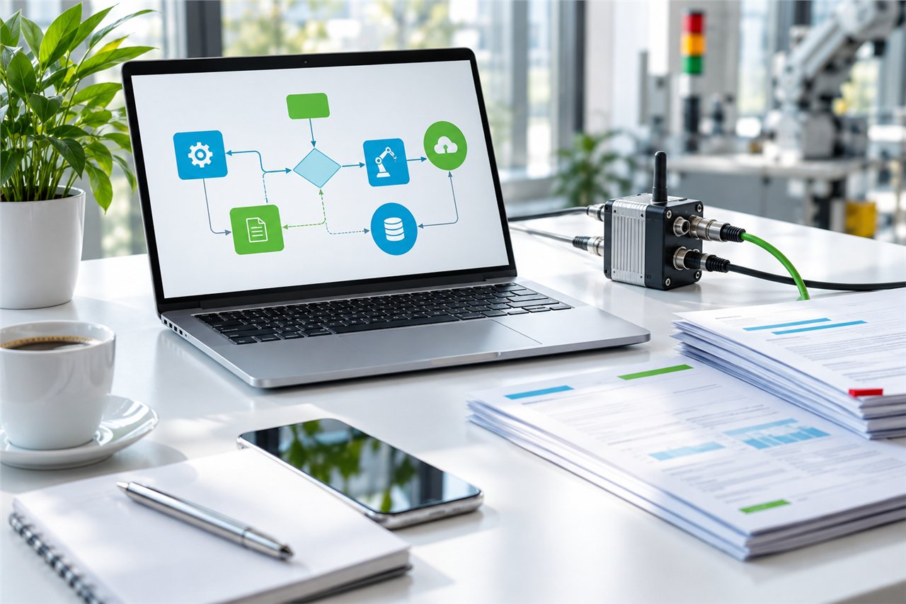 Concept di automazione: applicazioni, documenti e sensori collegati